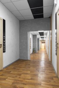 Long empty hall in new business office, nobody