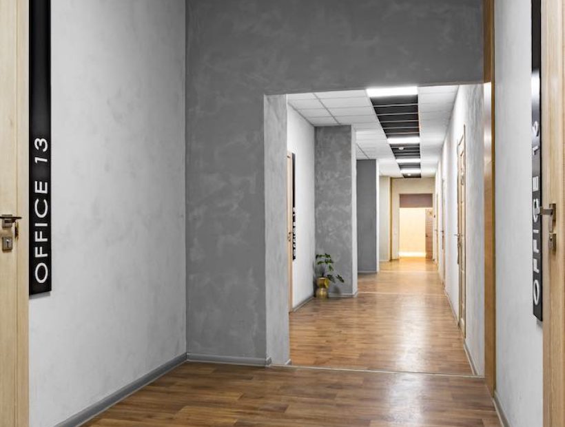 Long empty hall in new business office, nobody